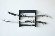 Two Tier Black Wood Wall Mount Sword Collectable Display Rack Large GOOD QUALITY
