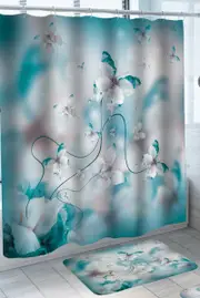 White Blue Butterflies Shower Curtain