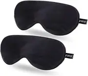 FMS Natural Silk Sleep Mask Blocks Light Completely, 2 Packs Soft Lightweight Eye Mask with Adjustable Strap Best For Travel, Meditation, Shift Work and Daytime Napping (Black)