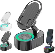 Arshipscho Nominateh Cell Phone Stand, 2025 Upgraded Wireless Induction Audio Bluetooth Speaker Phone Holder with Colorful Ambient Light, Emergency Rechargeable, 360° Foldable (Black)