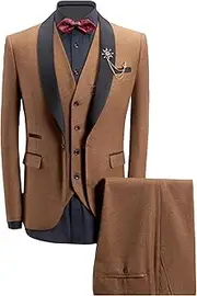 [Zylphorix] Men's One Button Jacket Vest Pants Set Slim Fit Dinner 3-Piece Suit Shawl Lapel Tuxedo Big Tall Suits