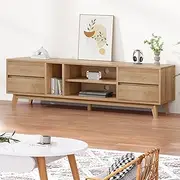 ALFORDSON TV Cabinet Stand Wood 180 x 40 x 55cm with Side Drawers and Open Shelves, Modern Furniture Entertainment Unit for Living Room and Multimedia Centre
