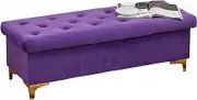 Footstool Household Shoe Changing Stool Flannel Fabric Padded seat Large Capacity Storage with Metal Foot for Bedroom Living Room Ottomans (Color : Green, Size : 80cm/31.5in) (Purple 120cm/47in)