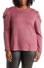 CECE - PLUS SIZE: 1X - Wine Sparkle Puff Sleeve Knit Sweater - NEW!
