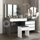 Dressing Table Set Makeup Vanity Mirrored Drawers Storage Dresser Stool Grey
