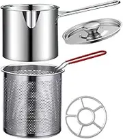 KJHBV 1 Set Stainless Steel Fryer Small Deep Fryer Pot Deep Fryer with Basket Stainless Perforated Basket Stove Top Fryer Basket Deep Frying Pan Stock Fry Pot Multifunctional Pot Round