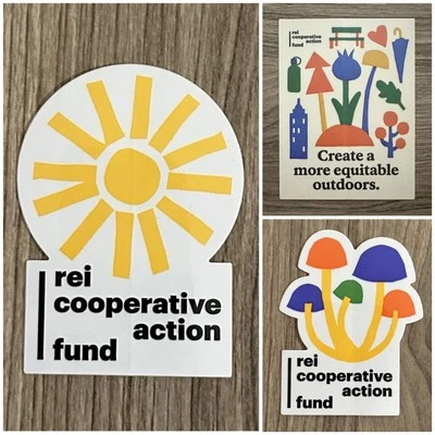 Authentic REI CO-OP Sticker Decal PICK & CHOOSE Cooperative Action Fund Sun