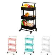 Kitchen Bathroom Trolley Cart Steel Storage Rack Shelf Organizer Wheels 3 Tier