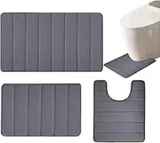 3-Piece Foam Bath Mat Set | Super Soft & Absorbent, Washable Shower Mat for Bathroom, Bathtub and Toilet