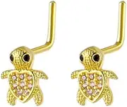 [Niaspi] 2Pcs 20G Surgical Steel L-Shaped Nose Rings for Women Cute Pink CZ Turtle Noses Studs Ring Dainty Nostril Piercing Jewelry