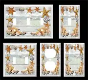 STARFISH SEA SHELLS ON WEATHERED WOOD PLASTIC LIGHT SWITCH COVER PLATE