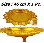 Vintage Style Phan Tok Singha Leg Tray Gold Aluminum Thai Pattern Extra Large 46