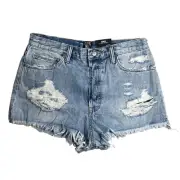 PRPS Goods & Co AMX High Waist Distressed Boyfriend Denim Shorts In Indigo Sz 31