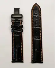Original MIDO Multifort 22mm M005430A Black / Orange Leather Band Strap w Buckle