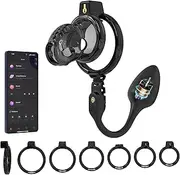 Chastity Cage Male Sex Toys, Male Chastity Cock Cage with APP Vibrating Butt Plug and 6 Sizes Rings for Man Penis Exercise Bondage Gear & Accessories, Chastity Devices Bondage Cock Cage Penis Cage Anal Plug Adult Sex Toys (M)
