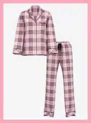 NEW Victoria’s Secret Flannel Pajama Set Pj’s 2 Piece Pink Plaid Size Small