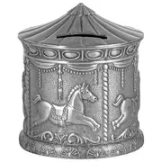 Pewter Plate Small Carousel Silver Coin Money Bank Saver 10cm Novelty Set