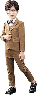 [Kromoc] Boys' Checked 3-Piece Suit Peak Lapel Jacket V-Neck Vest Trousers for Wedding Party Daily Tuxedos