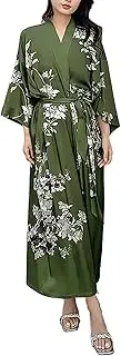 [Generic] Womens Long Satin Nightdresses Plus Size Women's Satin Kimono Robe Long Dressing Gowns Vintage Nightgown Nightwear Sexy Sets Plus Size Sexy Sleepwear with Robe Silk Pyjamas Set Floral