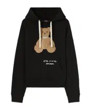 Palm Angels Bear In Mind Drawstring Hoodie L BLACK BROWN