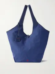[Polo Ralph Lauren] Polo Ralph Lauren - Polo Play Large Textured Leather-trimmed Cotton-canvas Tote - Blue - One size One size Blue