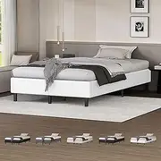ALFORDSON Bed Frame Base King Single Size with PU Leather Upholstery, Bed Platform Foundation Without Headboard for Mattress Topper, Basel White