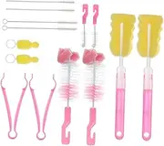BEBEMOKO Sets Nylon Bottle Cleaning Brush Set of Pacifier Bottle Cleaners for Safe Sanitary Feeding Material Effortless Cleaning for Hard to Reach Areas Pink