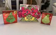 NWT Grinch Cosmetic Spa Headband & Revolution Eye & Highlighter Lot Holiday