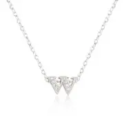 Silvertone Rhodium Plated Brass CZ Lowercase Letter W Initial 16+2" Necklace