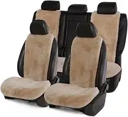 1pc/1set Sheepskin Car Seat Cover Natural Plush Universal Car Interior SUV MPV Sedan Car Seat Protector Luxury Car Seat Cushion(Camel 1 Set)