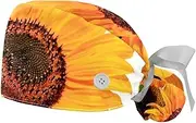 [WOSHJIUK] Working Hat 2 Pack Scrub Caps for Women,Sunflower Plant Flower,Tie Back Cap Adjustable Scrub Hat