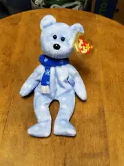 Ty Beanie Babies "1999 Holiday Teddy" Blue Bear Snowflakes Plush Toy MWMT