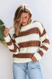 Cupshe Striped Drop Shoulder Long Sleeve Sweater - White,L