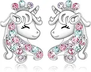 [LICHUANUK] Unicorn Earrings for Girls, Sterling Silver, Birthday Gifts for Girls, Unicorn Jewellery, Birthday Gifts for Girls, Long Hair Colour