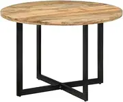 vidaXL Round Dining Table-Stylish Industrial Design with Solid Mango Wood and Powder-Coated Iron Frame for Kitchen, Dining Room-Brown, Black