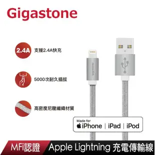 【Gigastone 立達】鋁合金Apple Lightning 1.5M編織充電傳輸線GC-3800S(MFi認證支援iPhone14/13充電)