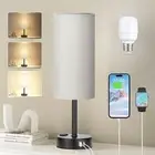 Grey Touch Bedside Lamp for Bedroom - 3 Way Dimmable Table Lamp USB C Chargin...