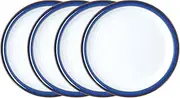 [Denby] Imperial Blue Medium Plates Set of 4 - Dishwasher Microwave Safe Crockery 22cm - Royal Blue, White Ceramic Stoneware Tableware - Chip & Crack Resistant Lunch Plates