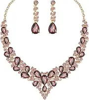 [chaoyite] Women's Statement Necklace Earrings Set for Bride Austrian Crystal Wedding Bridal Costume Jewelry Sets