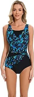 [BIMEI] Women's One-Piece Mastectomy Swimsuit Pocketed Swimwear Tummy Control Swimdress Shaping Swimwear