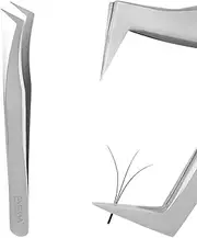 Eyelash Extension Tweezers for Volume Lashes Professional Precision Stainless Steel VETUS Mega Curved Angled Tips Tweezer Tools for Individual Eye Lash Extensions 3d 6d Fan Supplies with Leather Pack