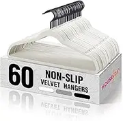 White Velvet Hangers 60 Pack, Velvet Clothes Hangers Non Slip Felt Hangers, Heavy Duty Coat Hangers for Closet, Ultra Slim Hangers Black Hangers Space Saving Hangers for Suits, Shirt