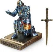 Ornate Blue Knight Statue with Pen Holder & Letter Opener for Stylish Desks