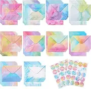 160 Packs Mini Watercolor Stationery Paper Set 10 Styles Designs Pastel 50 Matching Letter Envelopes 50 Stationery Writing Papers 60 Round Dot Sticker for Office School Supplies