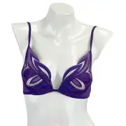 La Perla Marvel Soft Push Up Bra 95B RRP $242 Butterfly Embroidered Tulle Purple