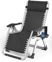 Zero Gravity Chair Patio Chair Lounge Chair Chaise Recliner Outdoor Folding Adjustable Heavy Duty Zero Gravity Chair with Cup Holder and Pillows (Color : Black) FANDIAO