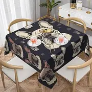[QMNEHJ] Square Tablecloth 55 inch Wrinkle Resistant Waterproof Table Cover Farmhouse Table Cloth I Love French Bulldog Decorative Fabric Dining Table Cover for Kitchen Banquet Party