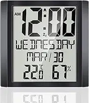 ThreeH Digital Wall Clock Desk Clock with Temperature Humidity Date Week Large Display Calendar Battery Operated Alarm Clock Perfect for Seniors Aged