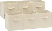 [Amazon Basics] Collapsible Fabric Storage Cubes Organizer with Handles, 27 x 27 x 28 centimeters, Beige - Pack of 6