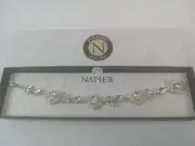 Napier Bracelet Silver Tone, Rhinestones, 8" Long
